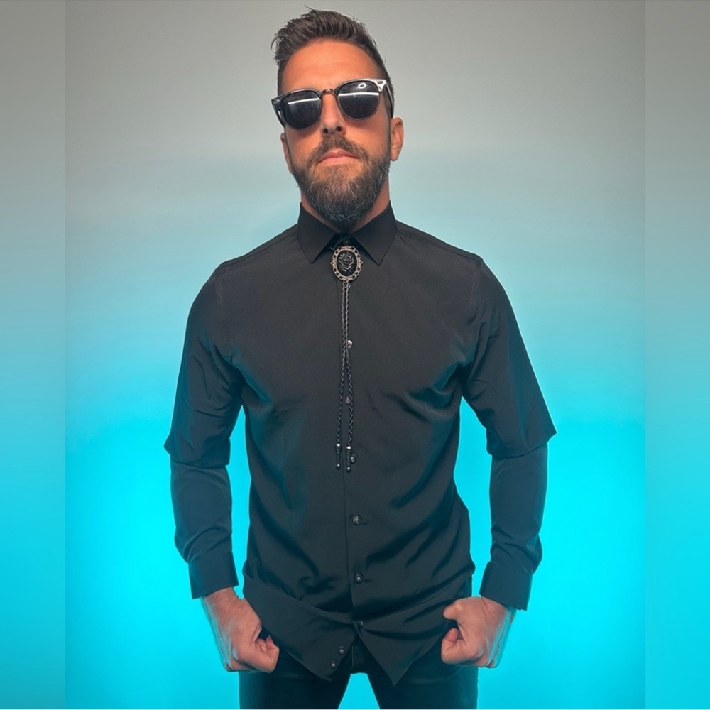 JF J.FERRAR / Black Stretch Slim Fit Shirt / Medium / Formal Goth Indie Rock